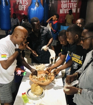 WBO Africa Champ John Laryea celebrates with gym mates at Kenkey Party