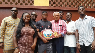 Theophilus Nii Kpakpo Allotey aka ‘Theo Lopez’ receives WBO Africa Bantamweight Title Belt