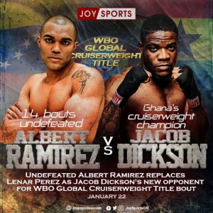 Ghana&rsquo;s Dickson loses in round 1 to Albert Ramirez for WBO Global cruiserweight title bout