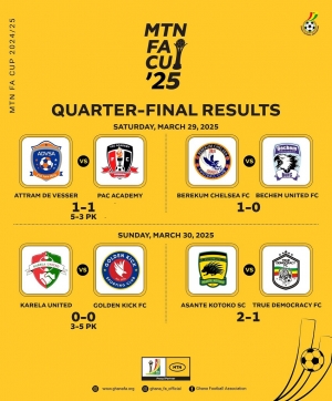 Stage set For 2024 / 25 MTN FA Cup Semi Finals as Attram De Visser, Berekum Chelsea, Golden Kick and Asante Kotoko sail through