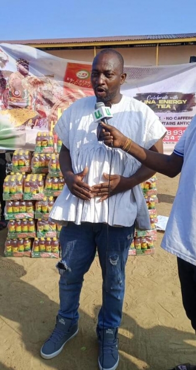 Dr. Ceasar presents products to the chiefs and people of Teshie for Homowo