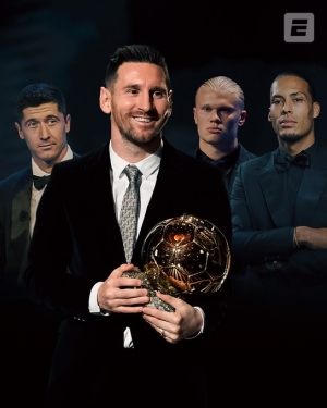 Lionel Messi wins eighth Men's Ballon d'Or award trophy, beating Erling Haaland to second position