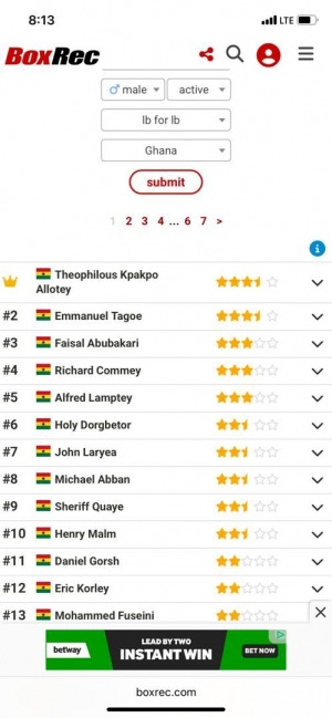 Theophilus Allotey is Ghana&rsquo;s Current Number One Boxer at Boxrec