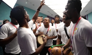 Ghanaian traditional musical instrument &#039;Dondo&#039; at FIFA Museum