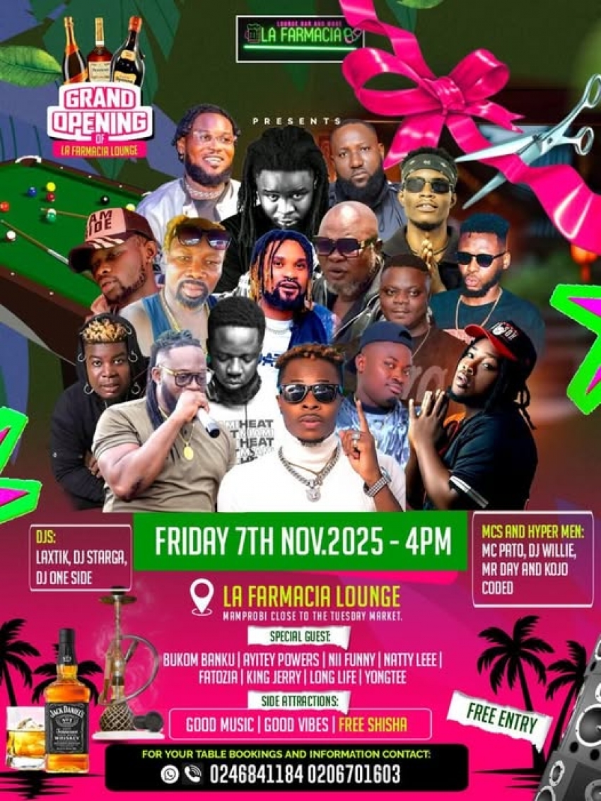 Ayitey Powers, Bukom Banku And DJ Willie To Perform At Grand Opening Of La Farmacia Lounge