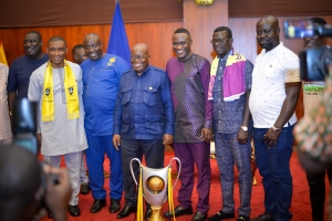 Medeama SC presents Ghana Premier League trophy to President Akufo-Addo